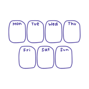 Illustration d’un calendrier dessiné à la main avec les jours de la semaine, symbolisant la prise de rendez vous pour un accompagnement émotionnel