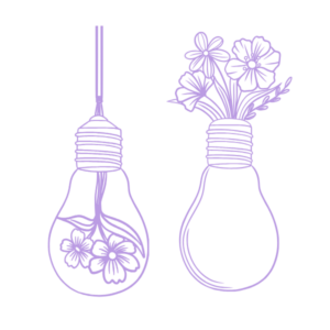 illustration de deux ampoules dessinées à la main, contenant et laissant émerger des fleurs, symbolisant une idée ou un potentiel qui se déploie