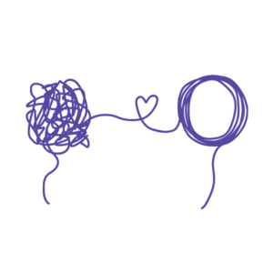 Illustration de deux formes reliées par un fil avec un cœur, symbolisant le lien émotionnel entre confusion et clarté