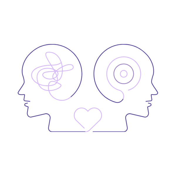 Illustration de deux profils reliés par un cœur, symbolisant le lien et la compréhension émotionnelle
