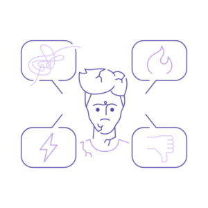 Illustration d’un entrepreneur entouré de bulles émotionnelles, symbolisant le tri émotionnel et la clarté intérieure