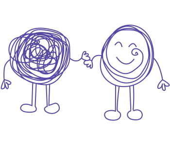 Deux personnages stylisés se tenant la main, l’un confus et l’autre apaisé, symbolisant l’accompagnement émotionnel proposé par L VALORISE